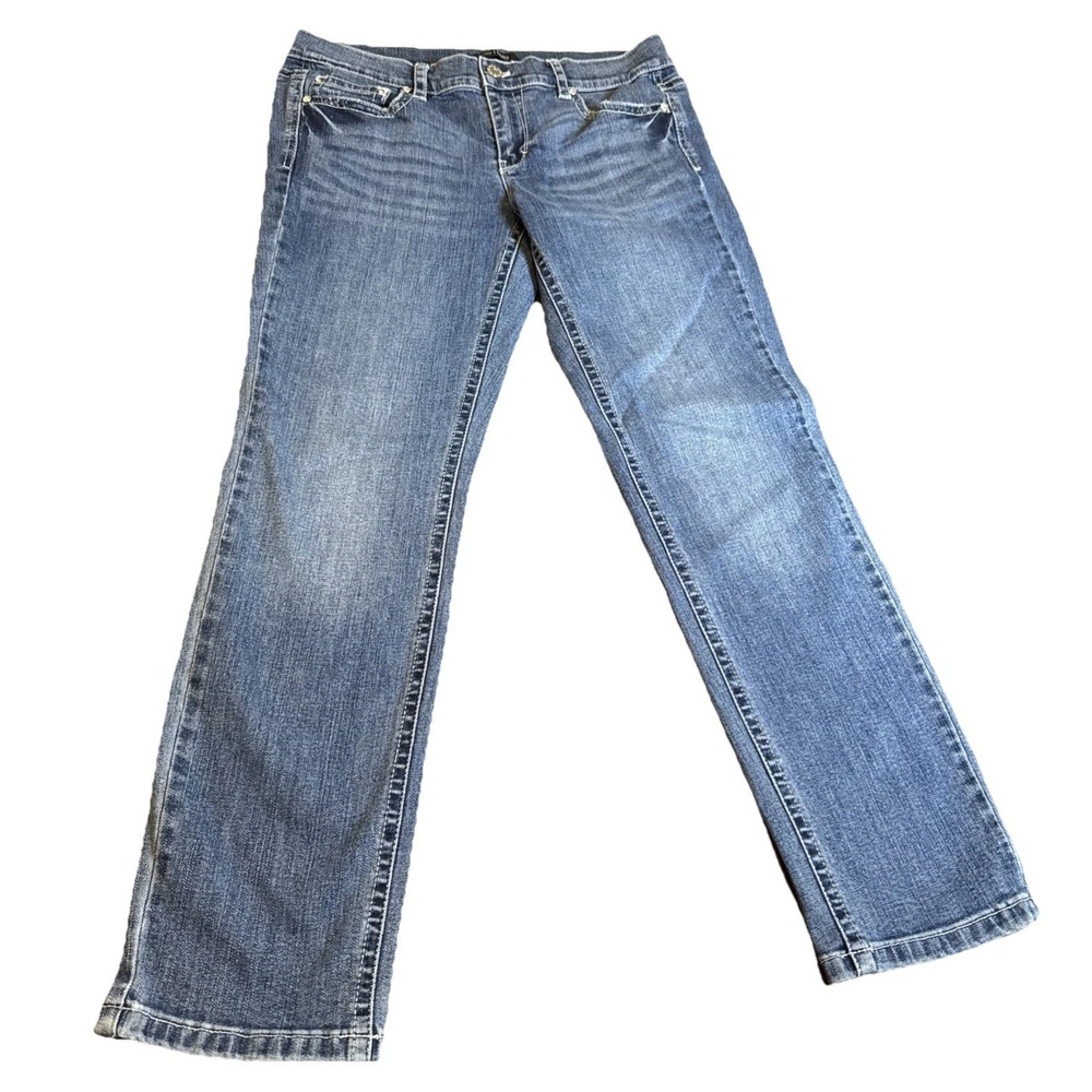 White‎ House Black Market Noir Jeans Womens 8 Slim Ankle Embroidered Flap Pocket